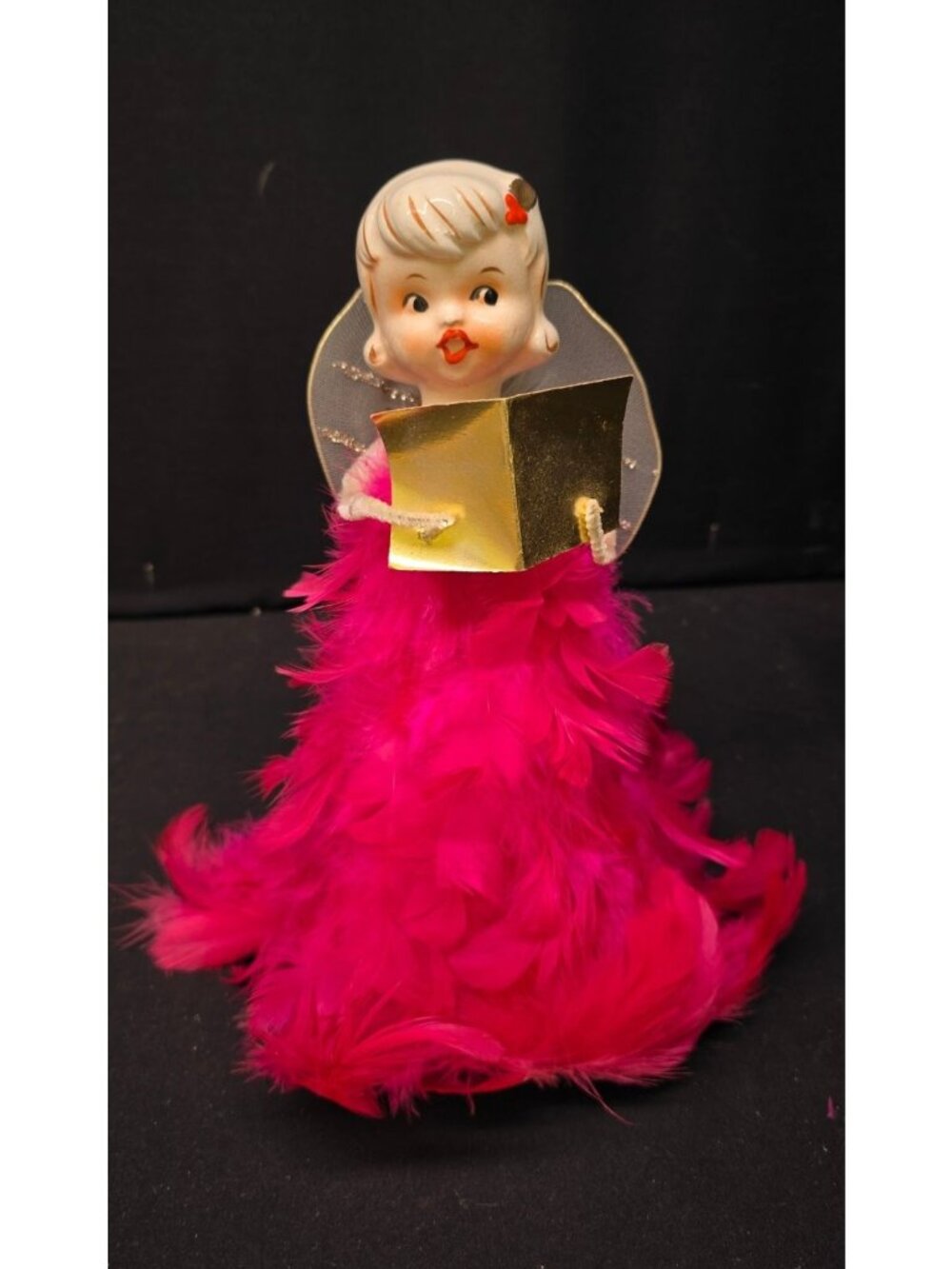 RARE Vintage MCM Holt Howard Pink Feather Angel Tree Topper Christmas Figurine